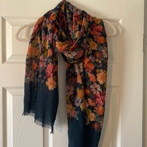 EUC Women’s Floral Scarf. No tag. Navy Blue with Pink and Yellow Flowers